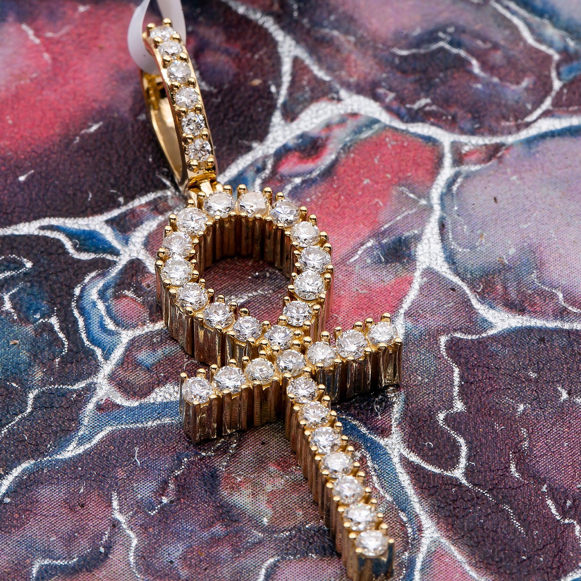 Unisex 14K Yellow Gold Ankh Pendant with 1.22 CT Diamonds