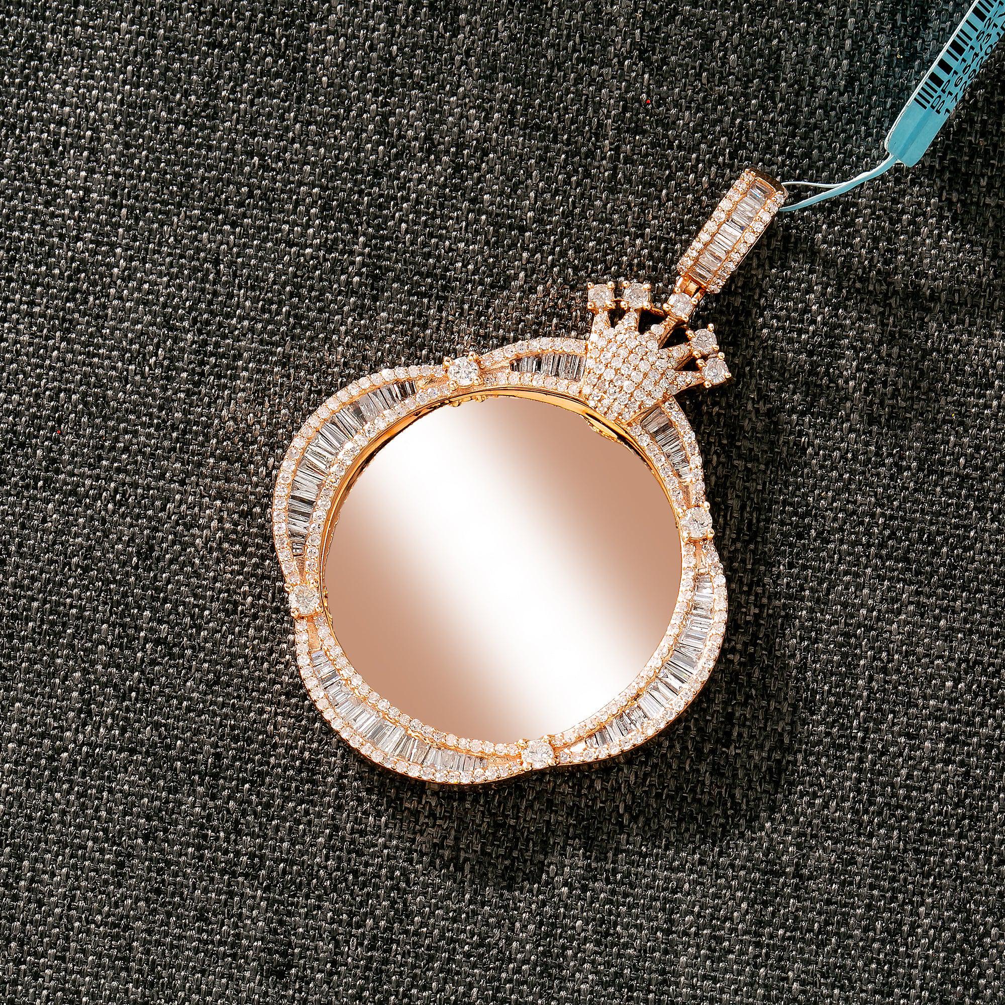 14K GOLD DIAMOND CUSTOM PICTURE PENDANT WITH CROWN 2.59 CT