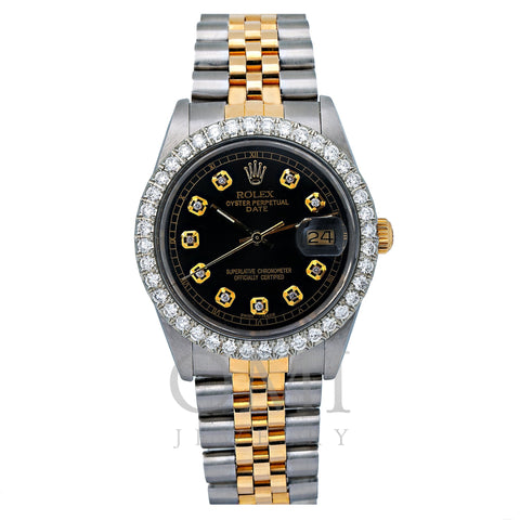 Rolex Oyster Perpetual Date 15053 34MM Black Diamond Dial With 1.30 CT Diamonds