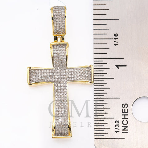 Unisex 14K Yellow Gold Cross Pendant with 0.73 CT Diamonds
