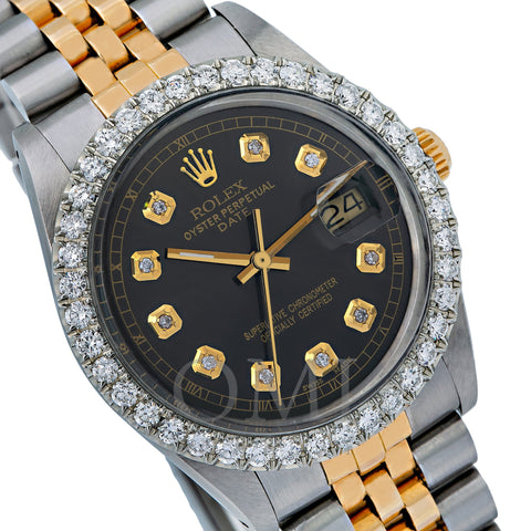 Rolex Oyster Perpetual Date 15053 34MM Black Diamond Dial With 1.30 CT Diamonds
