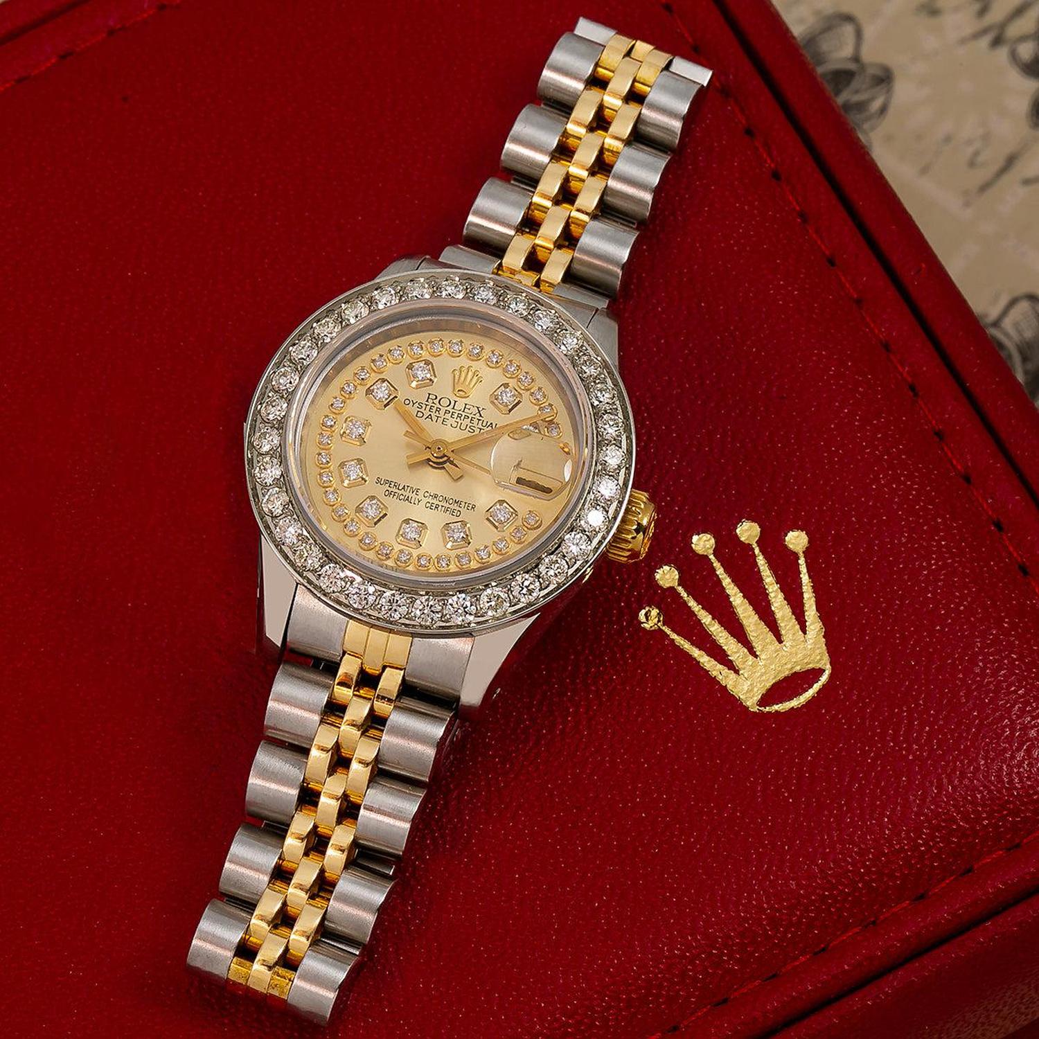 Rolex Datejust 26MM 69173 Champagne Diamond Dial Diamond Bezel Two Tone Yellow Gold Jubilee Bracelet