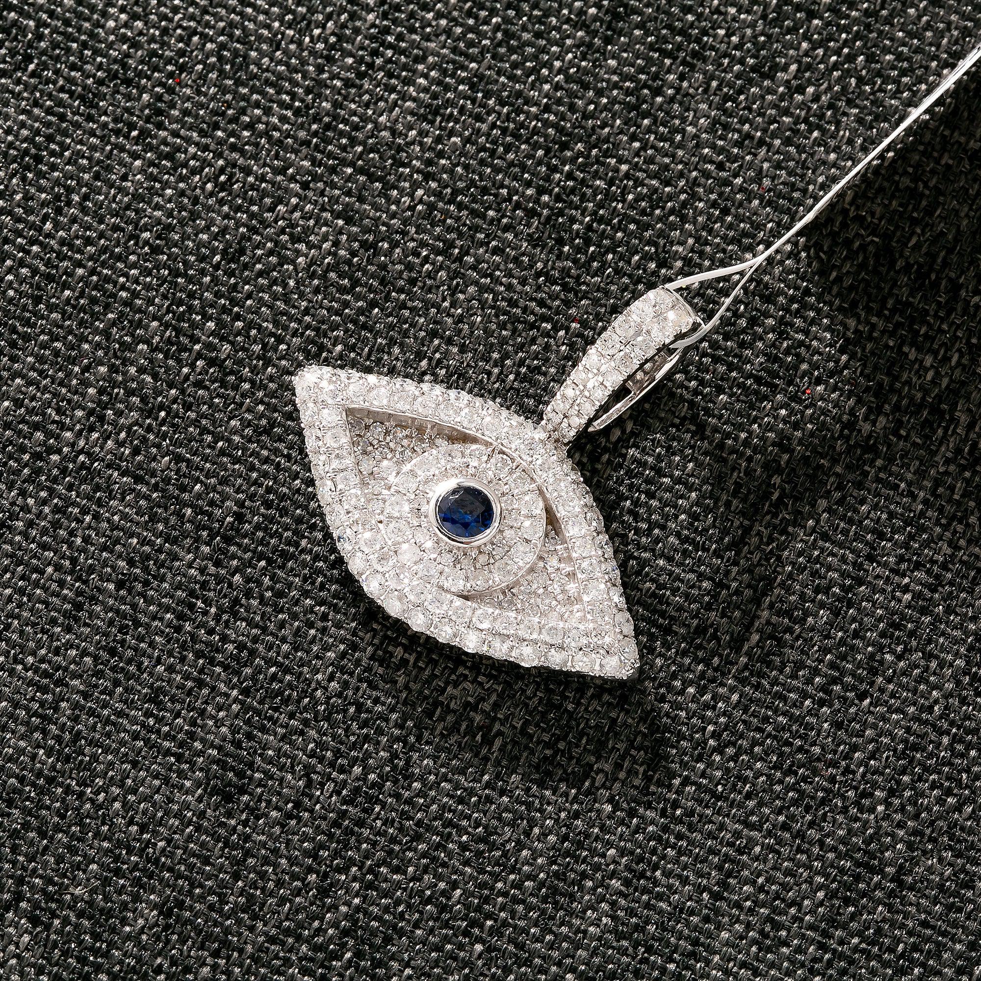 14K WHITE GOLD DIAMOND EVIL EYE PENDANT