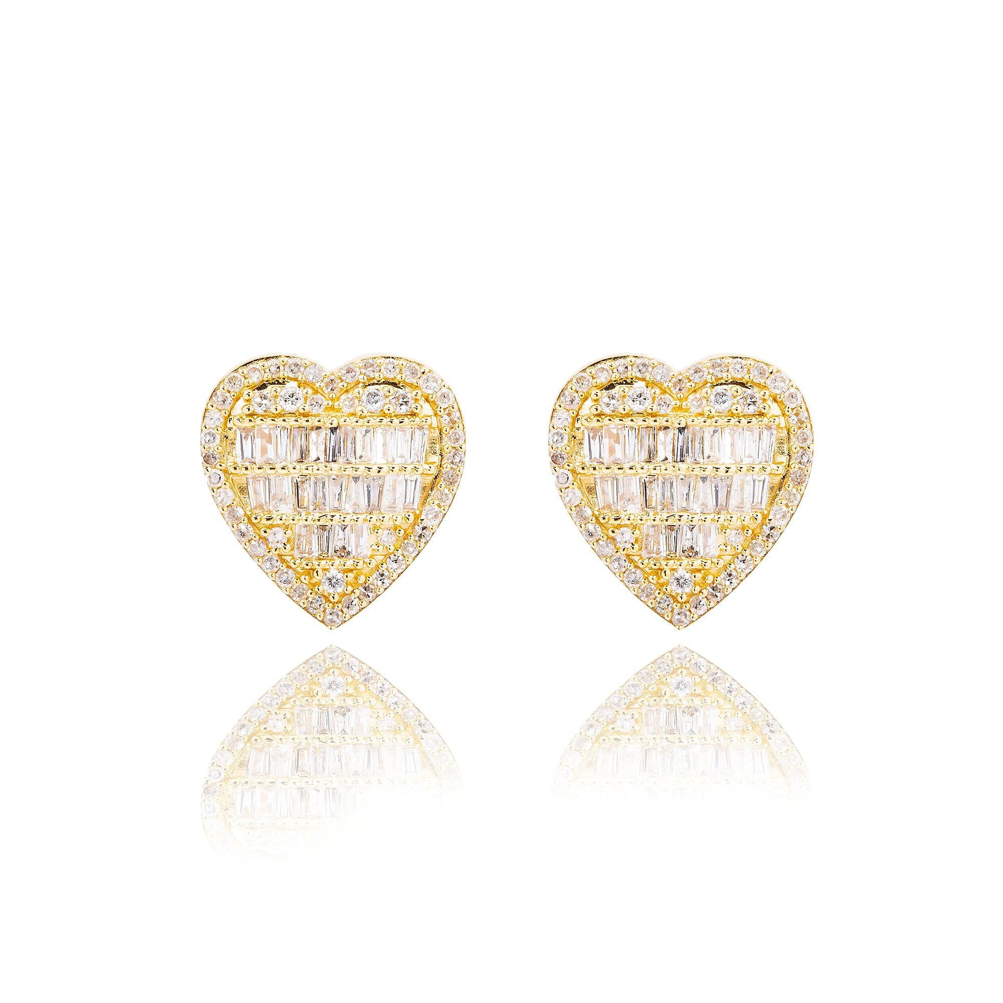 14K Yellow Gold Ladies Heart Earrings with 0.82 CT Diamond