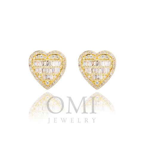14K Yellow Gold Ladies Heart Earrings with 0.82 CT Diamond