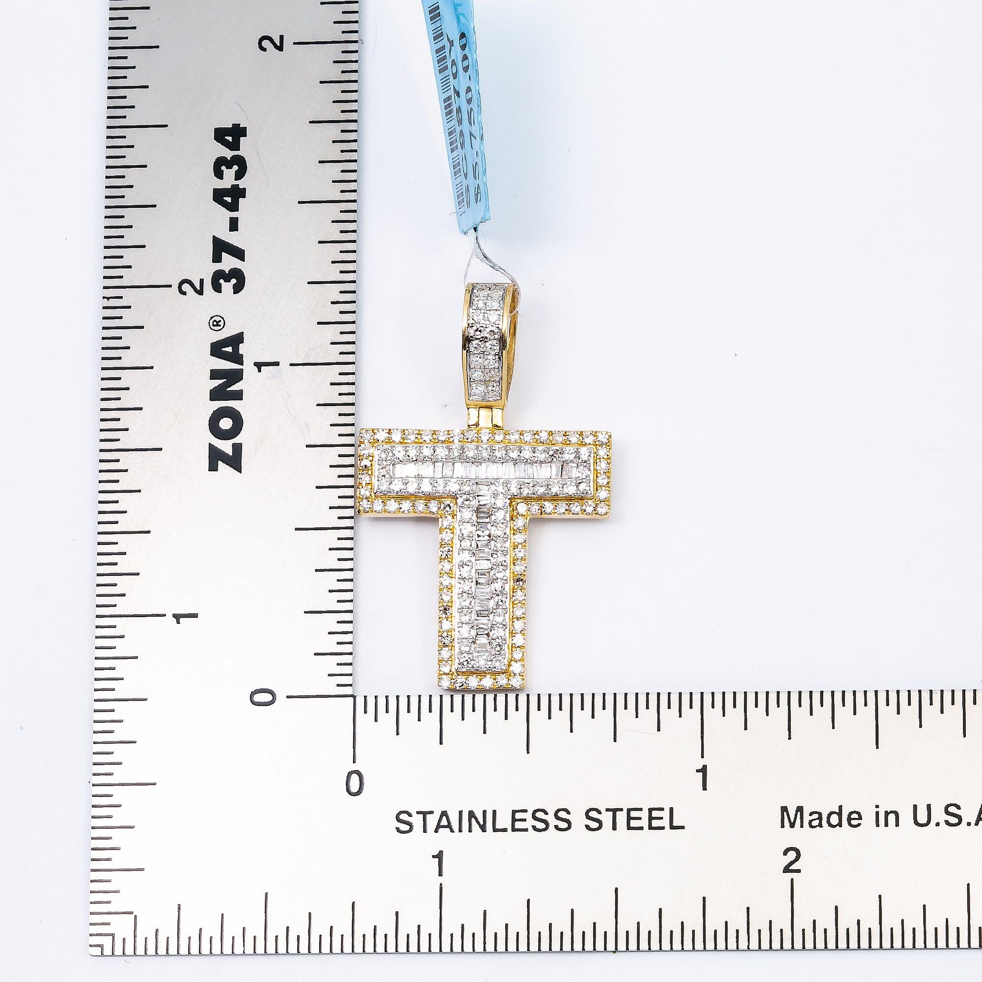 14K YELLOW GOLD LETTER T PENDANT WITH 0.70 CT DIAMONDS