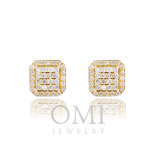 14K Yellow Gold Ladies Earrings with 1.31 CT Round And Baguette  Diamond