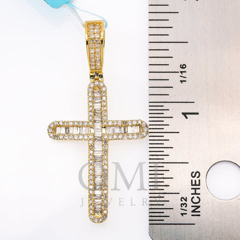 Unisex 14K Yellow Gold Cross Pendant with 0.79 CT Diamonds