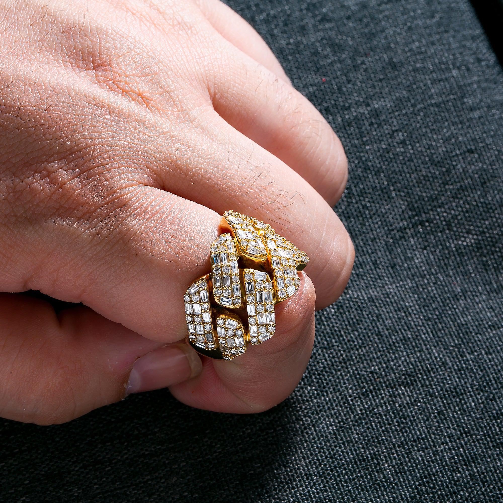 14K YELLOW GOLD DIAMOND CUBAN RING 3.10 CT