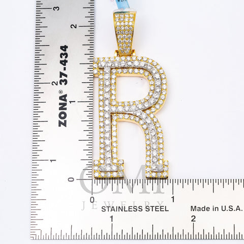 10K YELLOW GOLD LETTER R PENDANT WITH 3.65 CT DIAMONDS