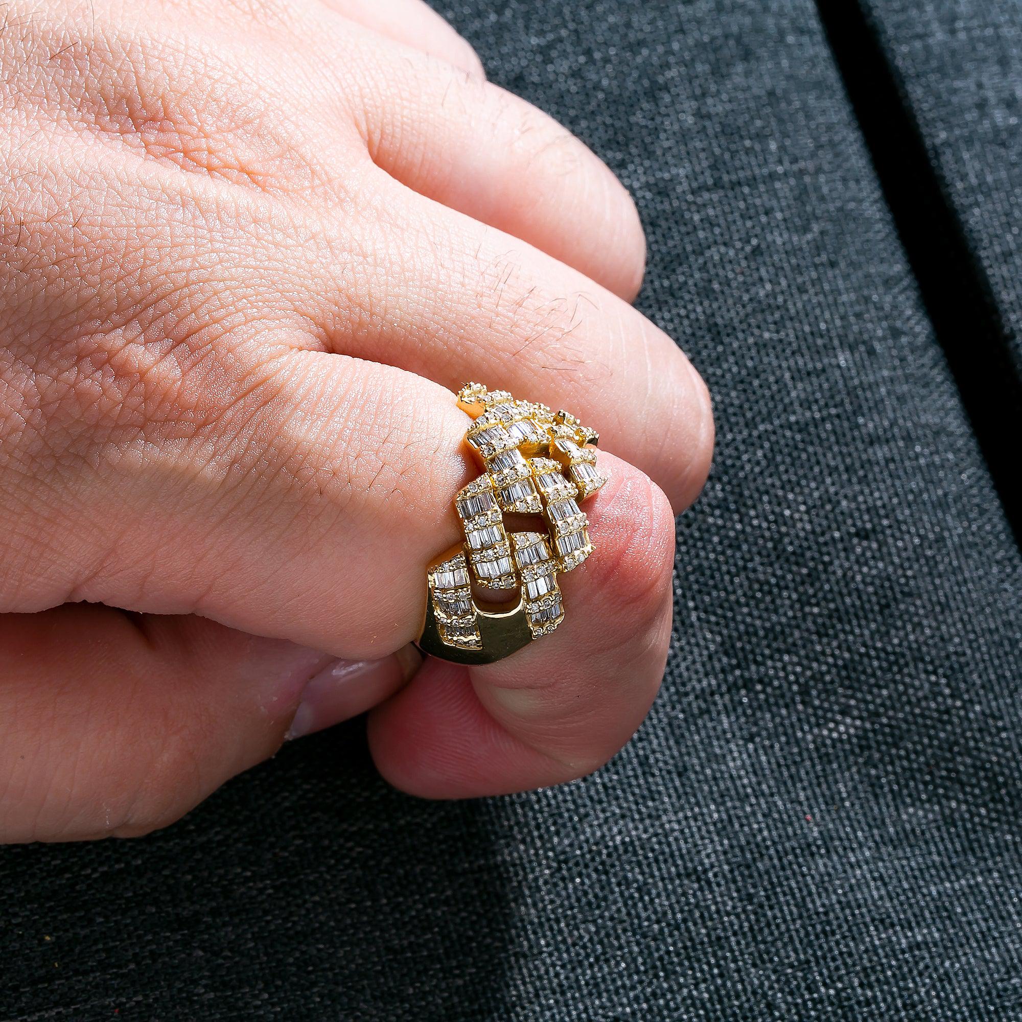 14K YELLOW GOLD DIAMOND CUBAN RING 1.18 CT