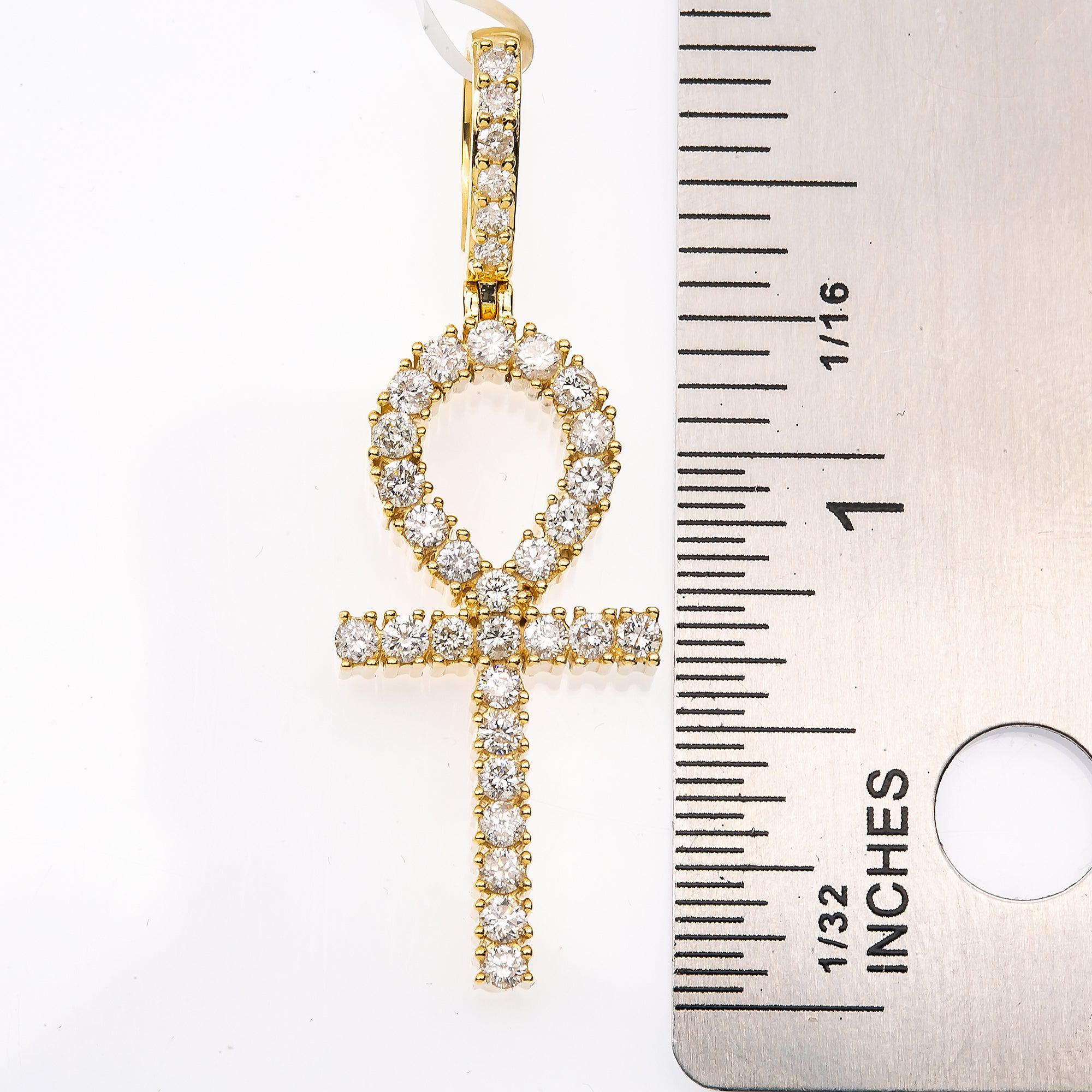 Unisex 14K Yellow Gold Ankh Pendant with 1.22 CT Diamonds