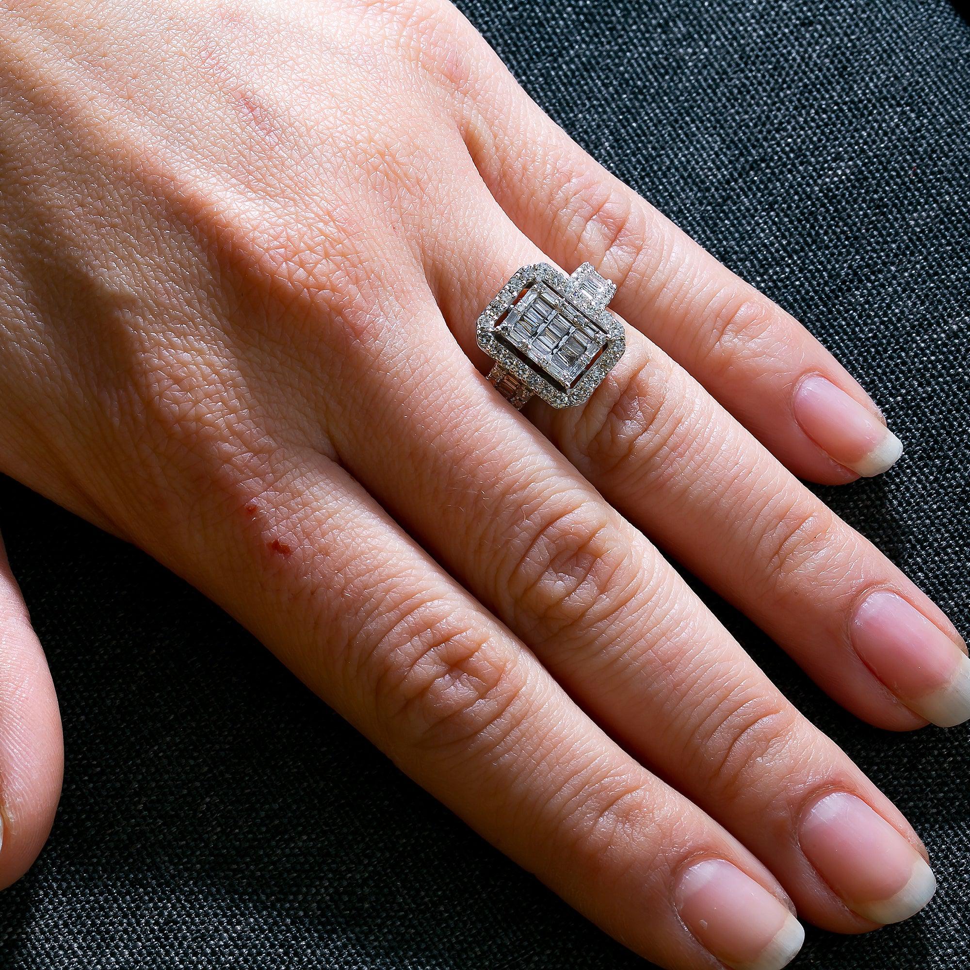 14K WHITE GOLD DIAMOND CLUSTER ENGAGEMENT RING 1.52 CT