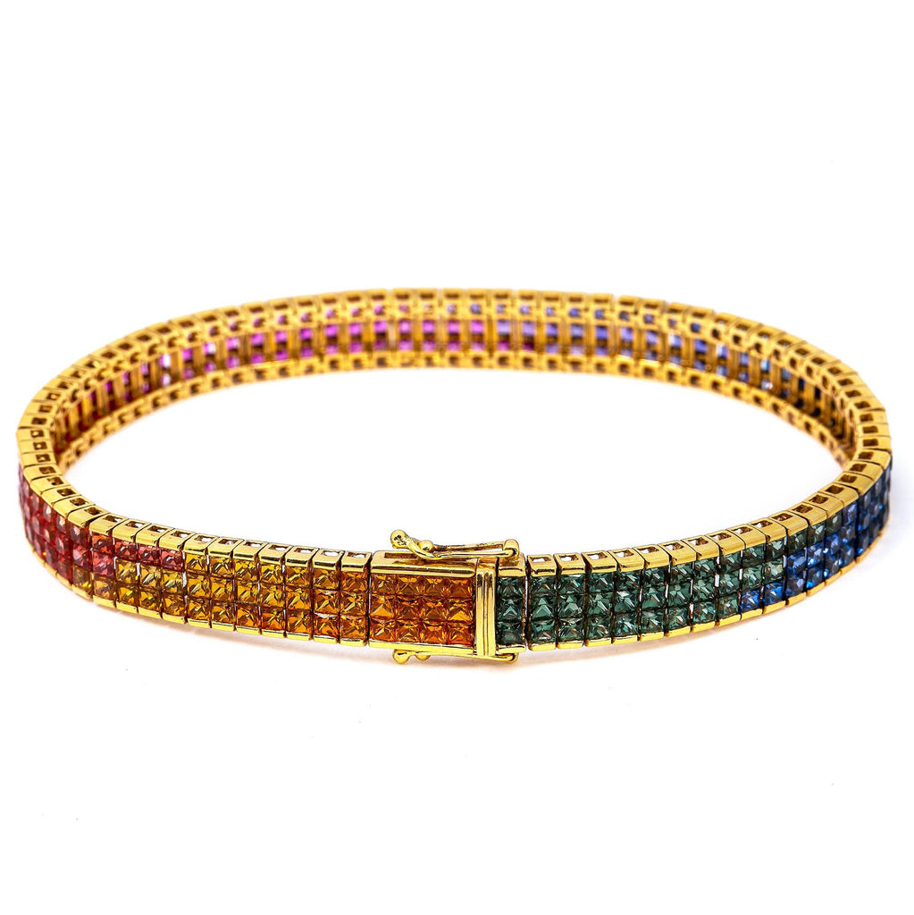 Rainbow Gemstone Bangle Bracelet, 14K Yellow Gold