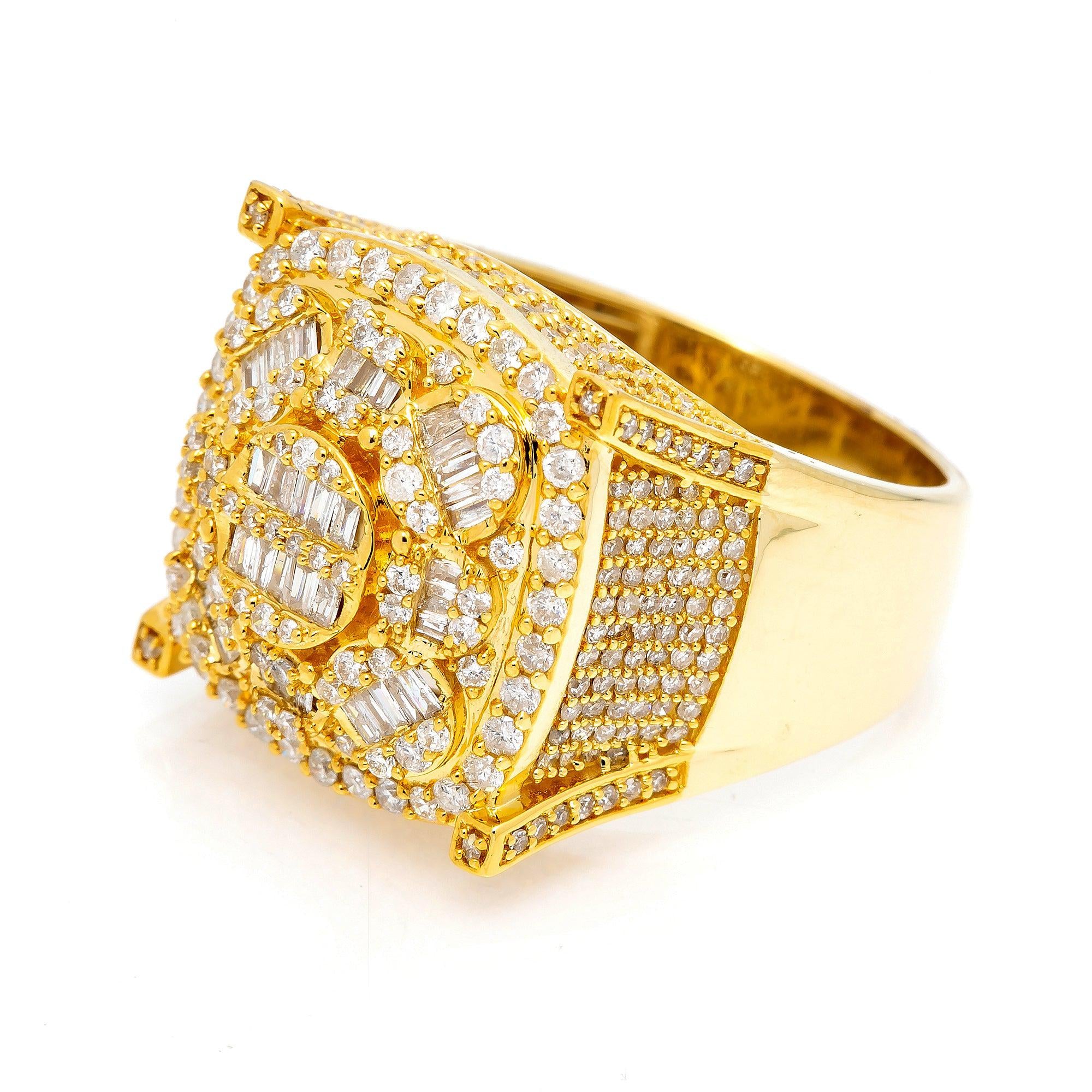 14K YELLOW GOLD DIAMOND RING WITH 2.19 CT ROUND & BAGUETTE