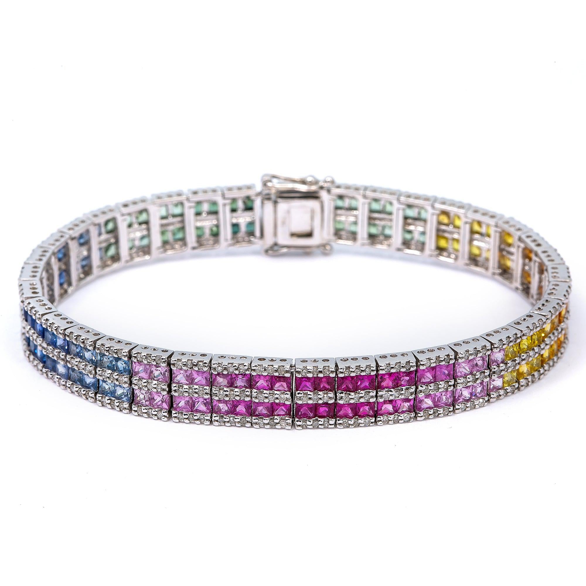 14K WHITE GOLD SEMI-PRECIOUS GEMSTONE BRACELET WITH DIAMONDS
