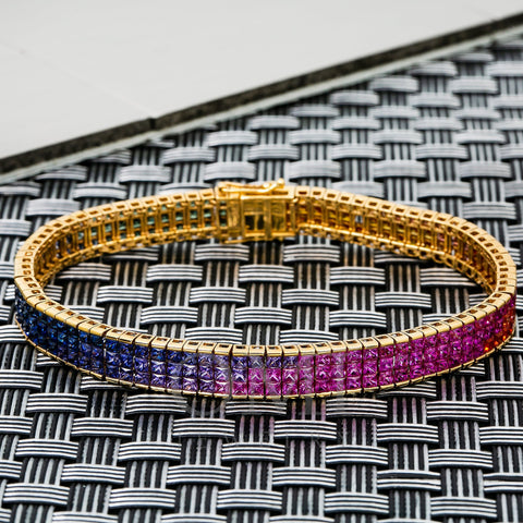 Rainbow Tennis Bracelet Brilliant Cut Sapphire 18K Rose Gold - Royal Coster  Diamonds