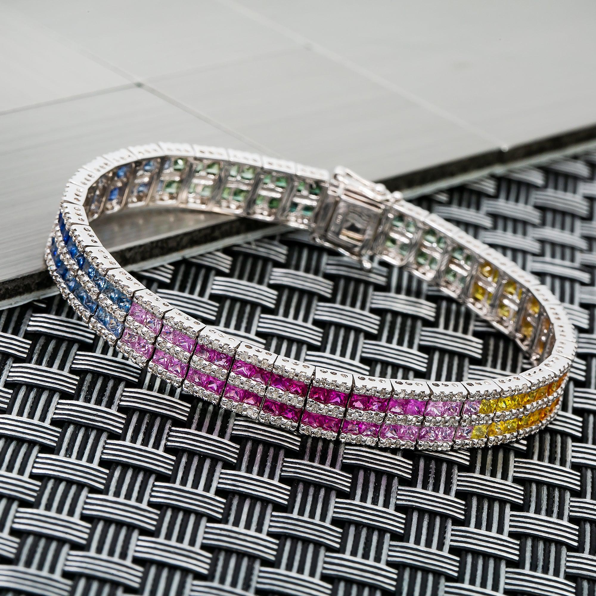 14K WHITE GOLD SEMI-PRECIOUS GEMSTONE BRACELET WITH DIAMONDS