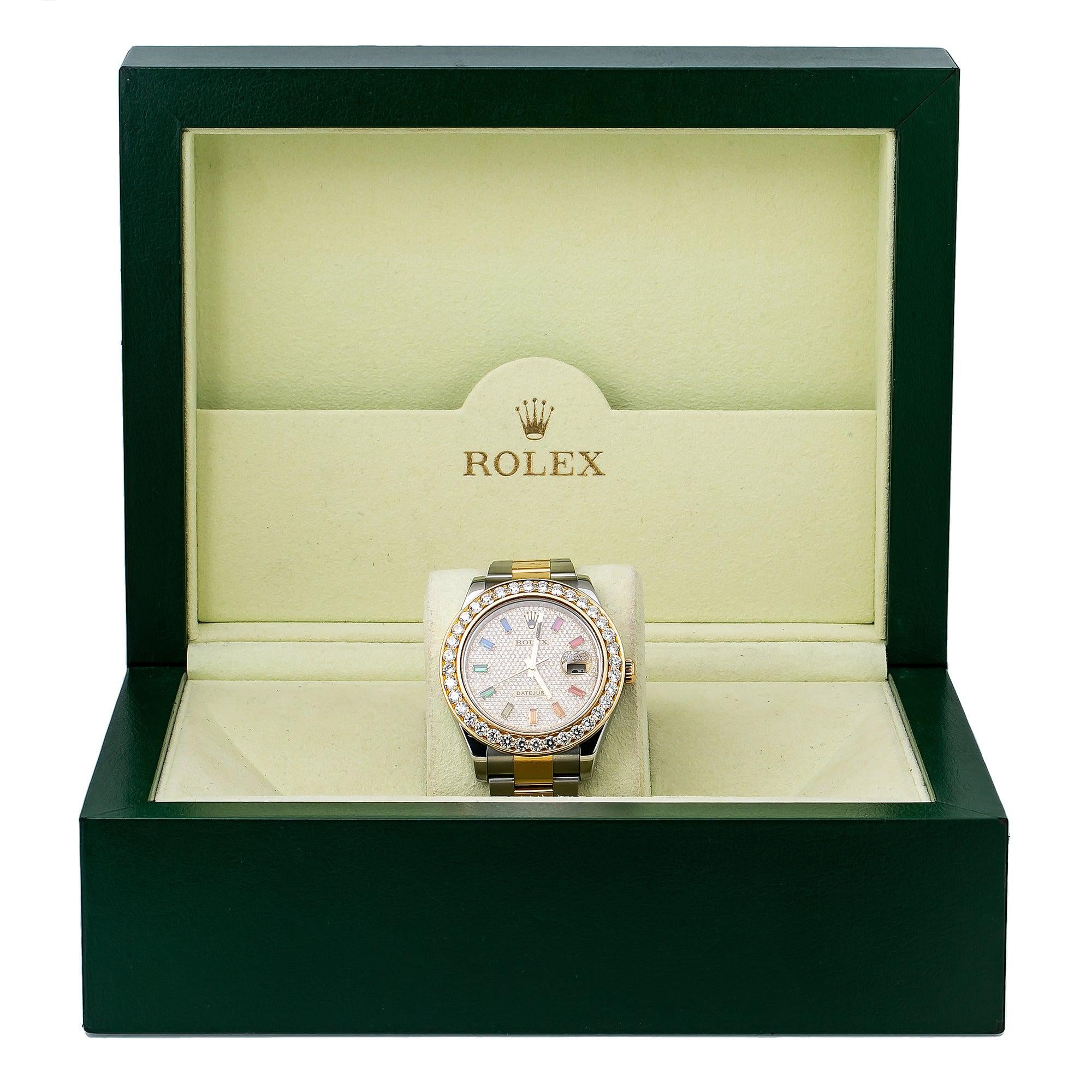 Rolex Datejust II 41MM 116333 Diamond Paved Rainbow Hour Dial Diamond Bezel Two Tone Yellow Gold Oyster Bracelet