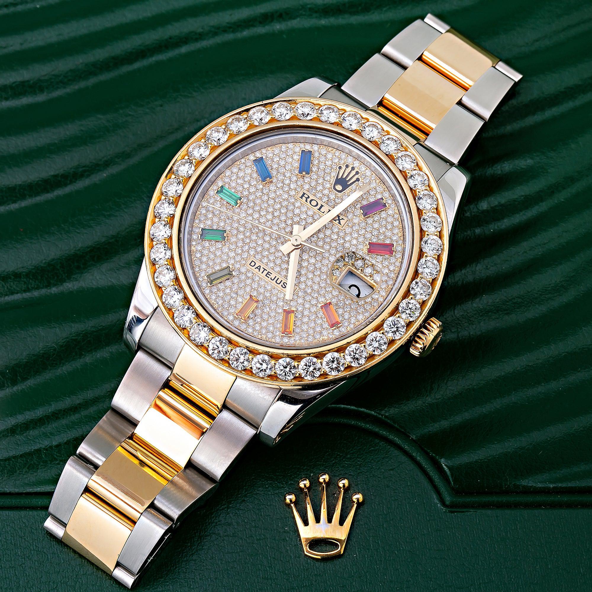 Rolex Datejust II 41MM 116333 Diamond Paved Rainbow Hour Dial Diamond Bezel Two Tone Yellow Gold Oyster Bracelet