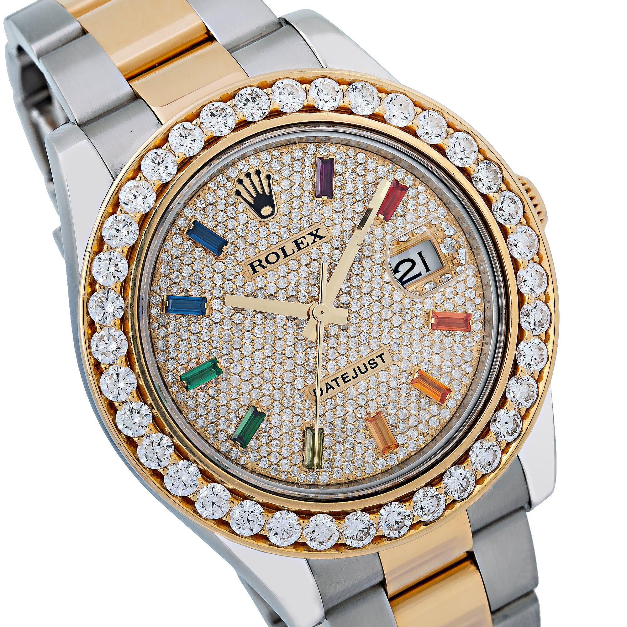 Rolex Datejust II 41MM 116333 Diamond Paved Rainbow Hour Dial Diamond Bezel Two Tone Yellow Gold Oyster Bracelet