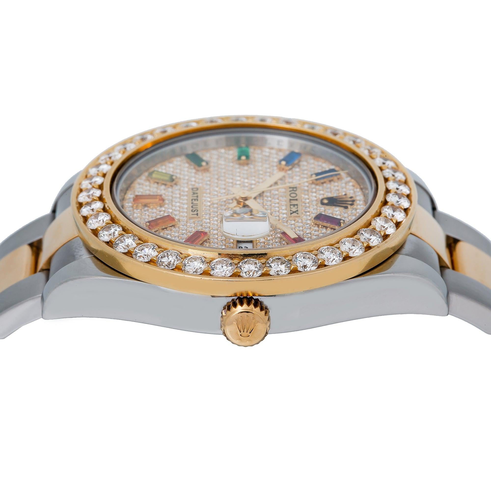 Rolex Datejust II 41MM 116333 Diamond Paved Rainbow Hour Dial Diamond Bezel Two Tone Yellow Gold Oyster Bracelet