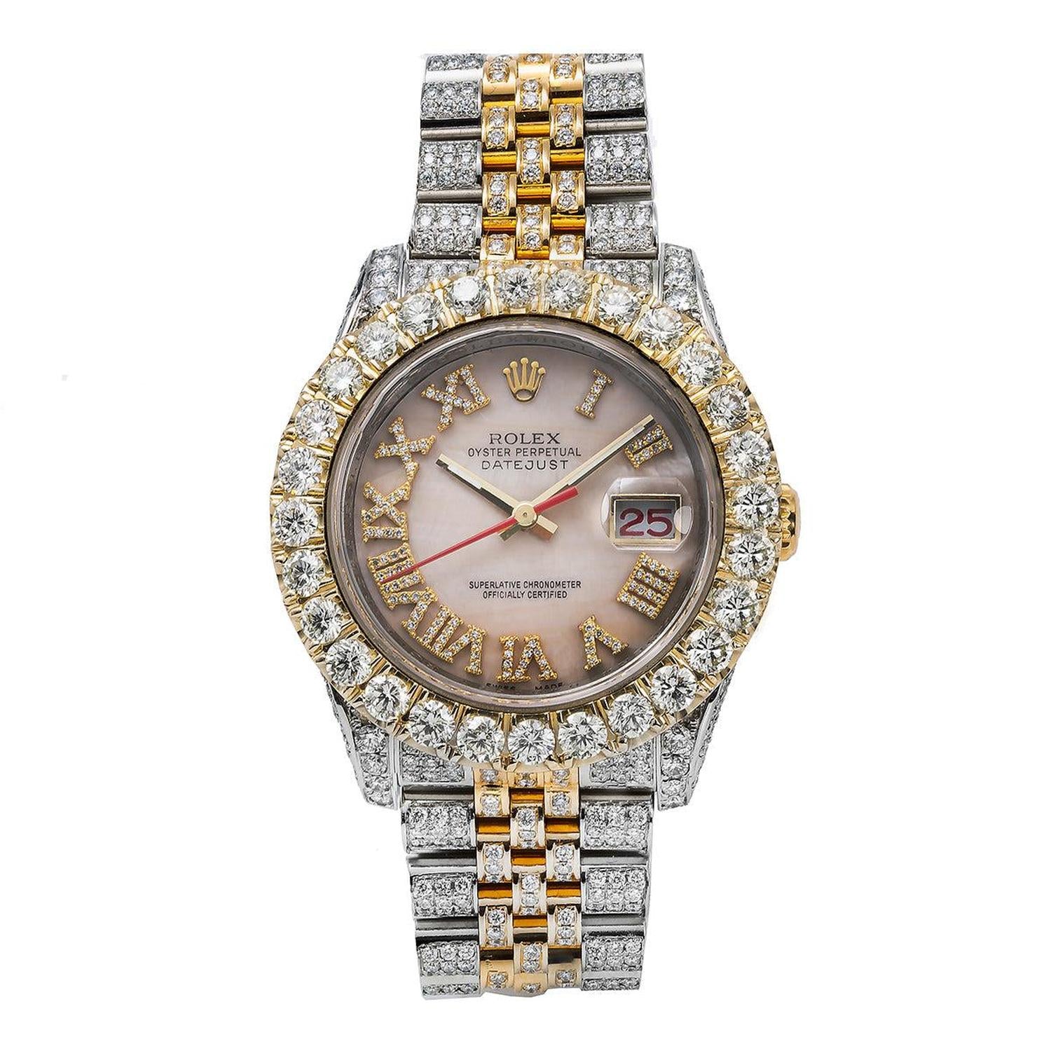 Rolex Datejust 36MM 116263 Pink Mother of Pearl Roman Dial Diamond Bezel Two Tone Full Diamond Jubilee Bracelet 13.75ct