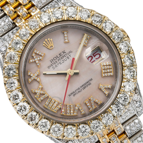 Rolex Datejust Diamond Watch, 116263 36mm, Light Pink Mother Of Pearl Roman Numeral Dial With 13.75CT Diamonds Watch