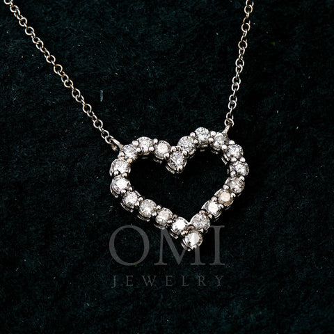 14K White Gold Diamond Heart Necklace 0.58 CT