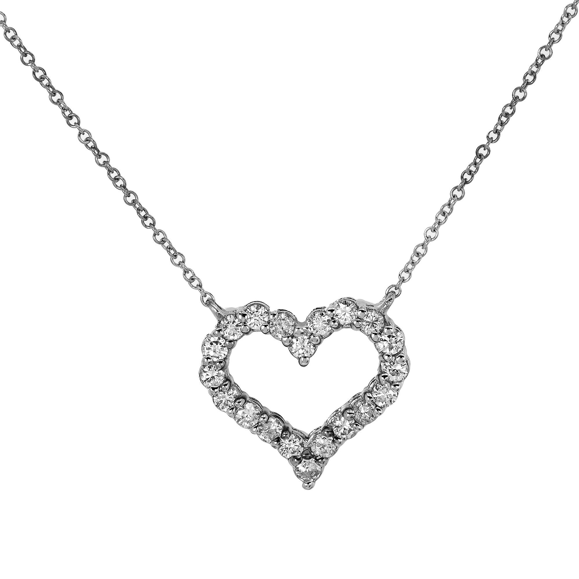 14K White Gold Diamond Heart Necklace 0.58 CT