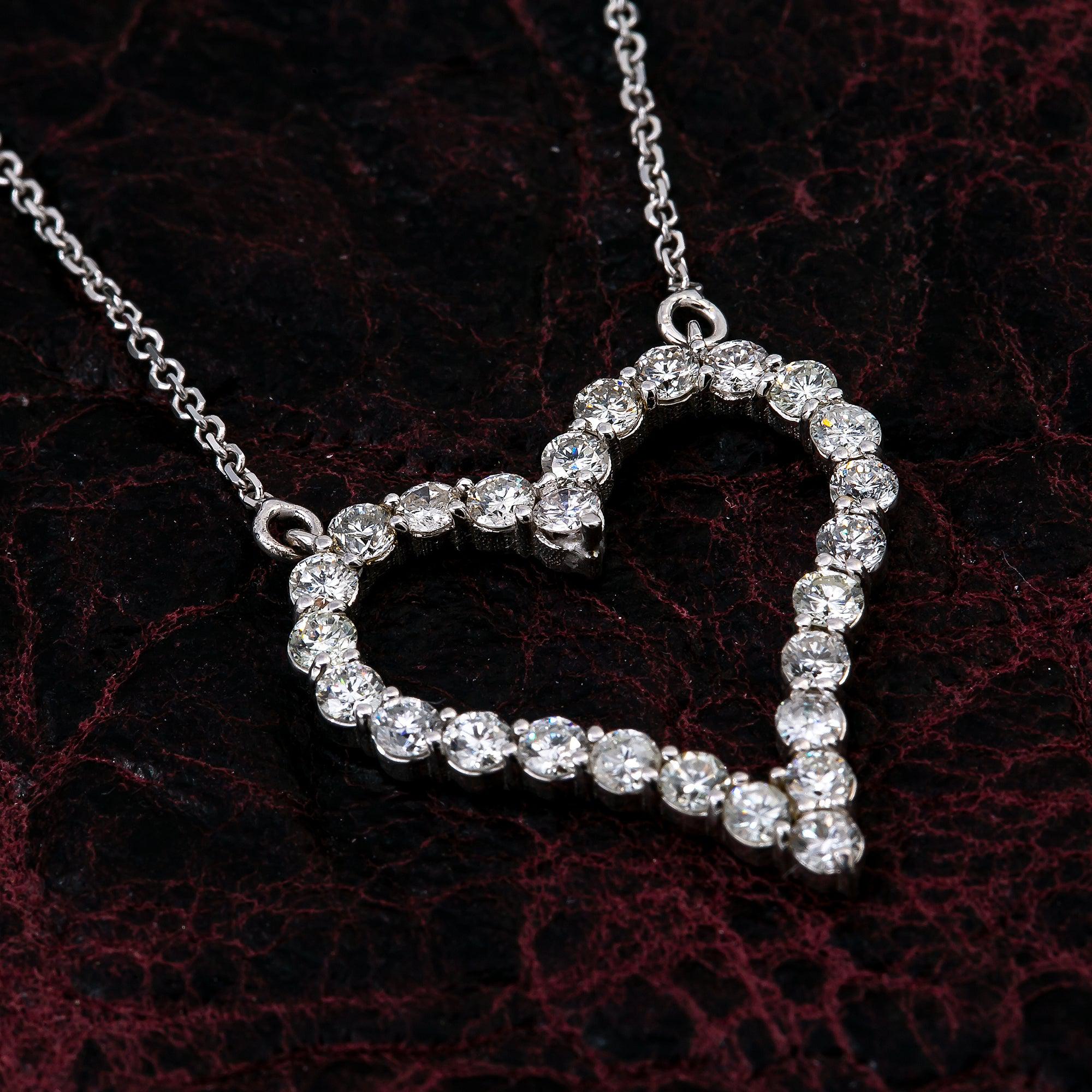14K White Gold Ladies Heart Pendant with 1.45 CT Diamond