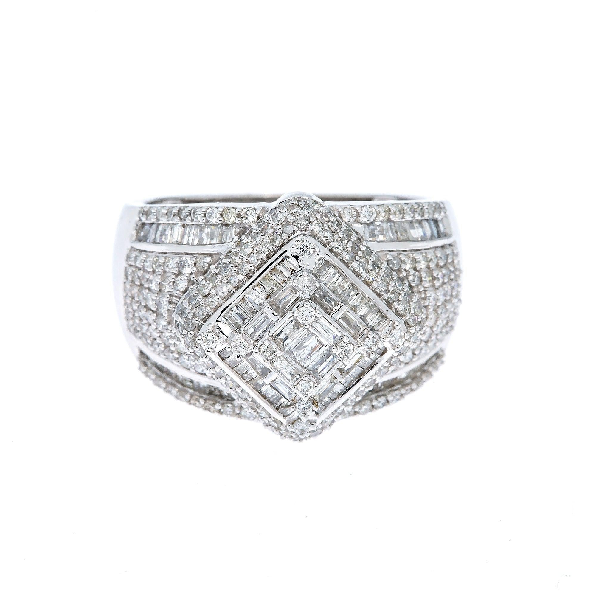 14K WHITE GOLD BAGUETTE DIAMOND RING 1.95 CT