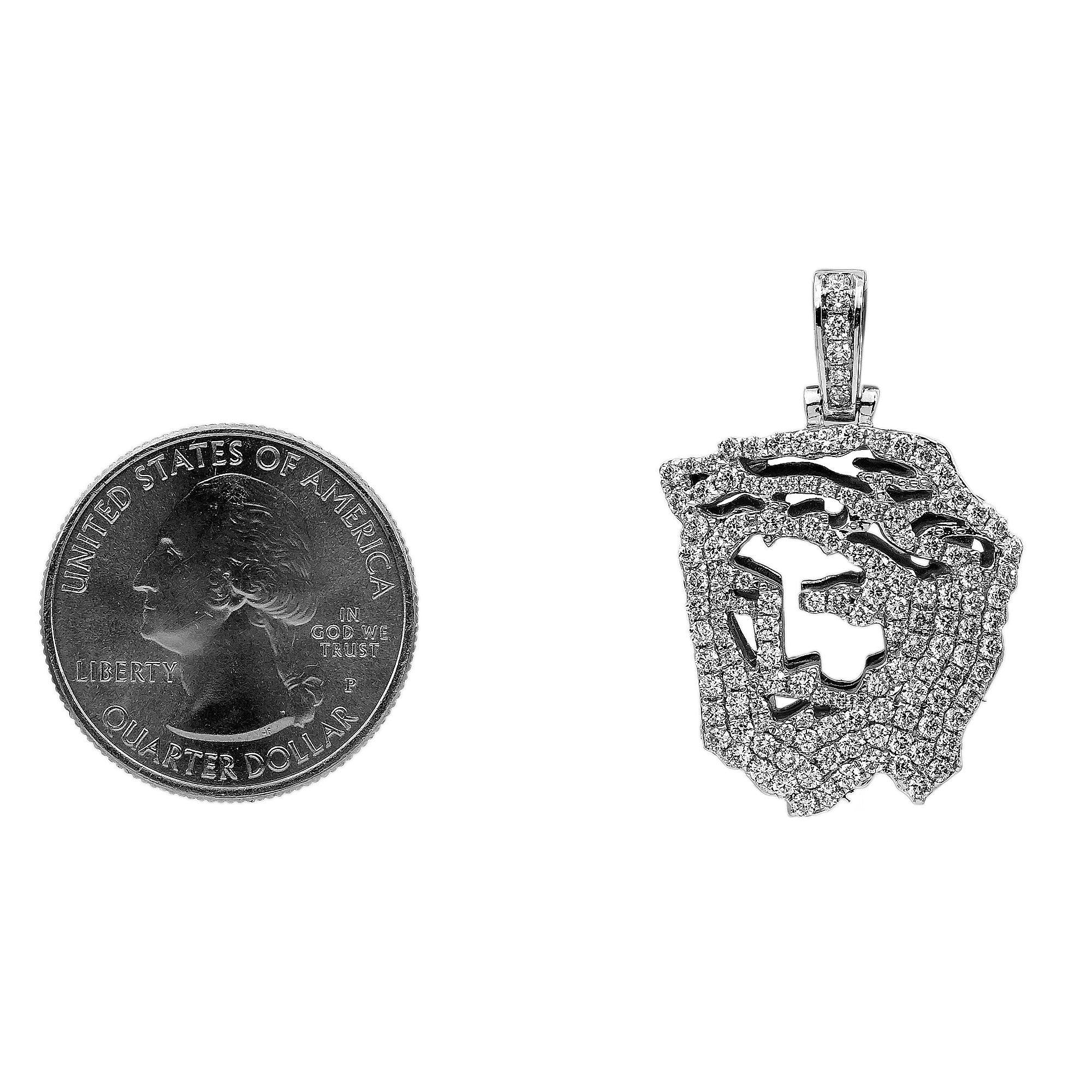 14K White Gold Diamond Jesus Head Shaped Pendant