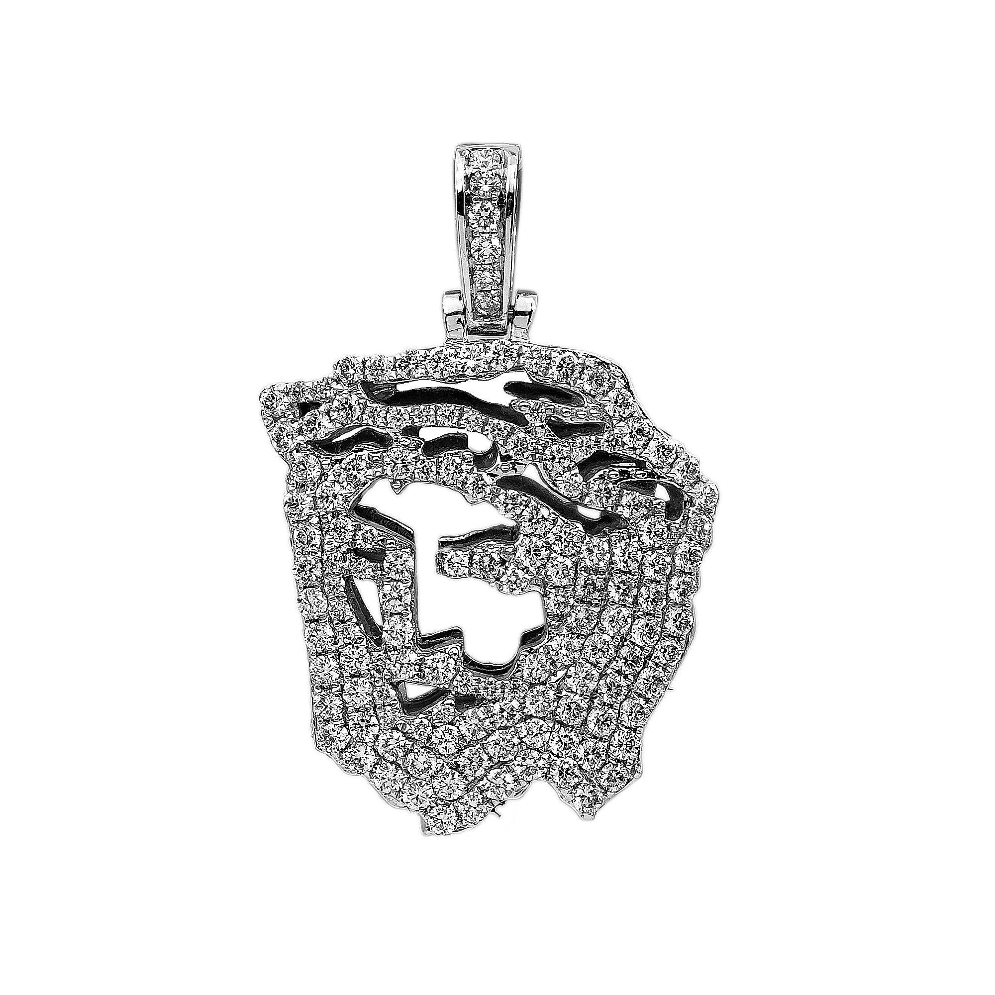 14K White Gold Diamond Jesus Head Shaped Pendant