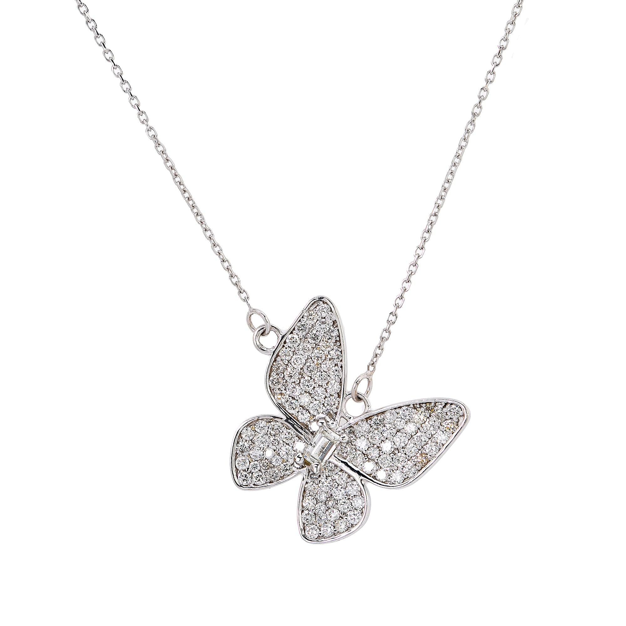 14K White Gold Ladies Butterfly Pendant with 0.98 CT Diamond