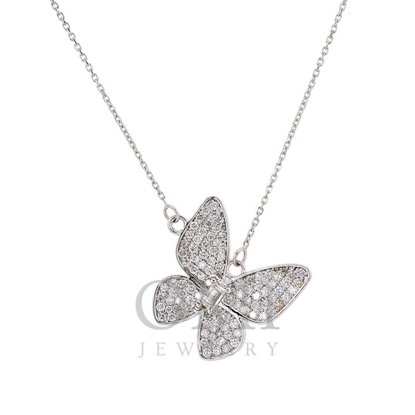 14K White Gold Ladies Butterfly Pendant with 0.98 CT Diamond