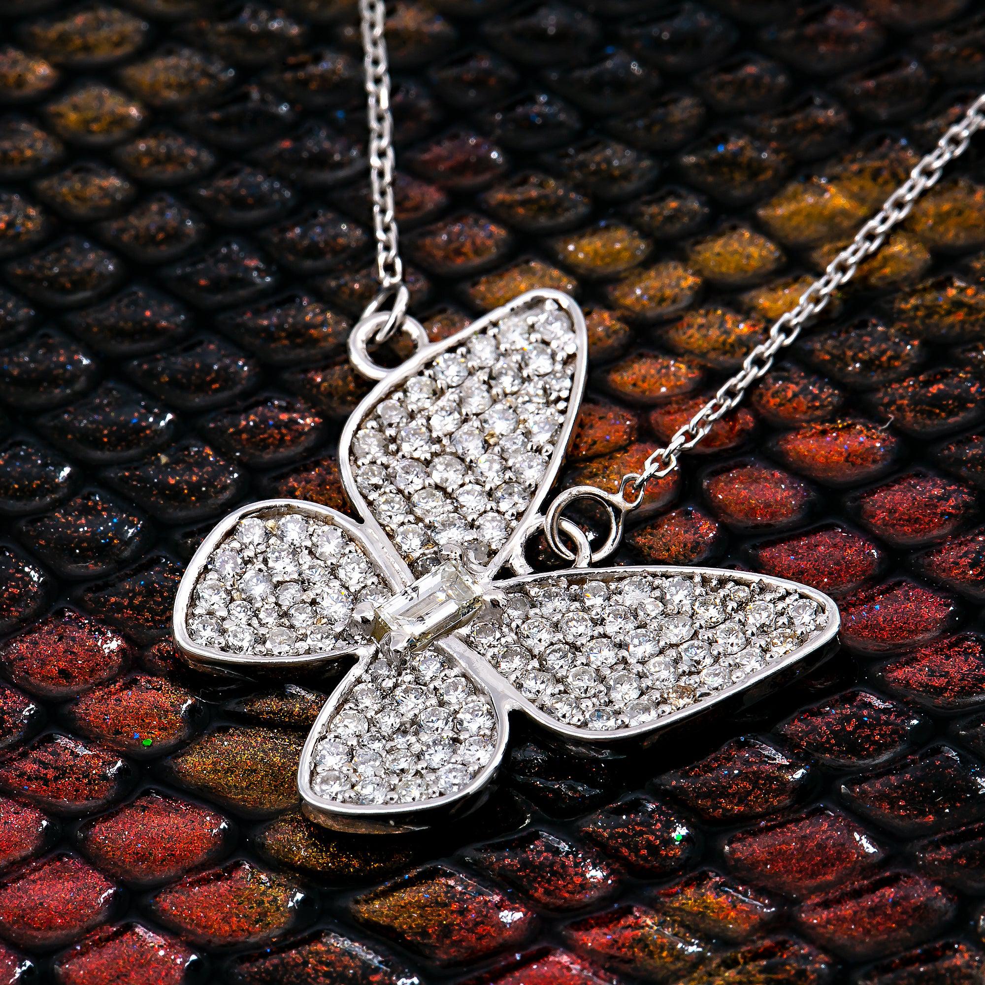 14K White Gold Ladies Butterfly Pendant with 0.98 CT Diamond
