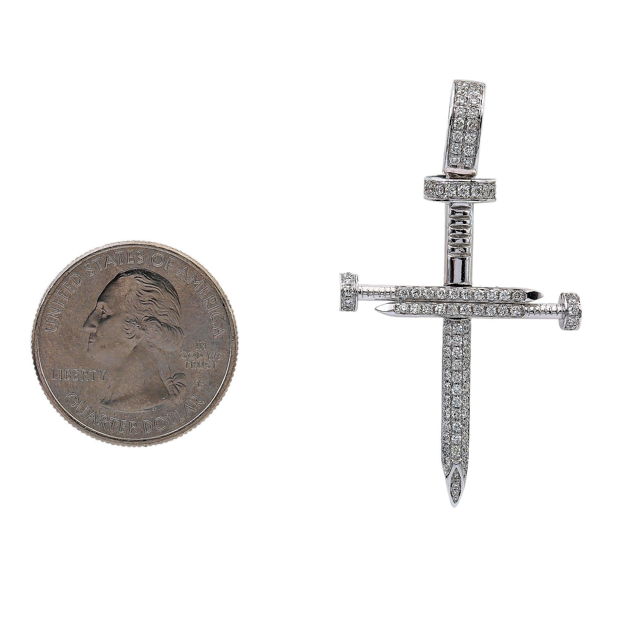 14K White Gold Diamond Cross Shaped Pendant