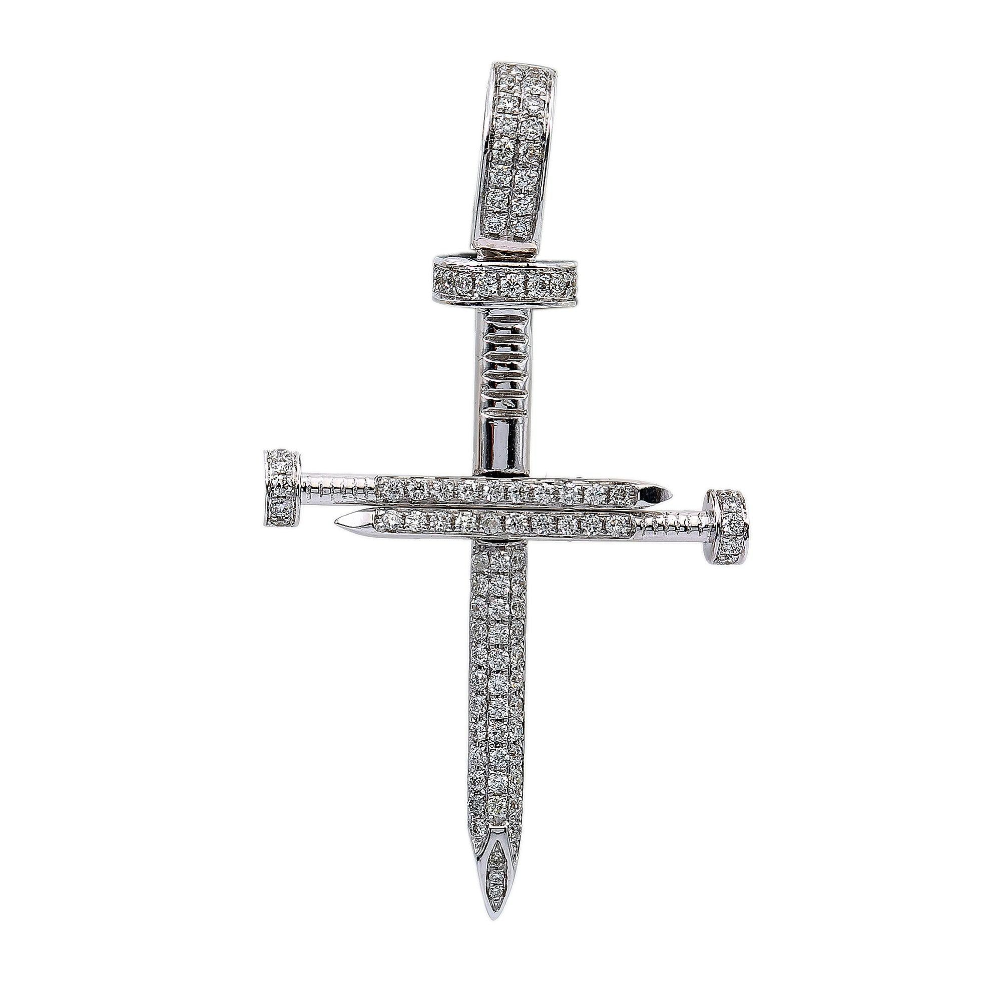 14K White Gold Diamond Cross Shaped Pendant