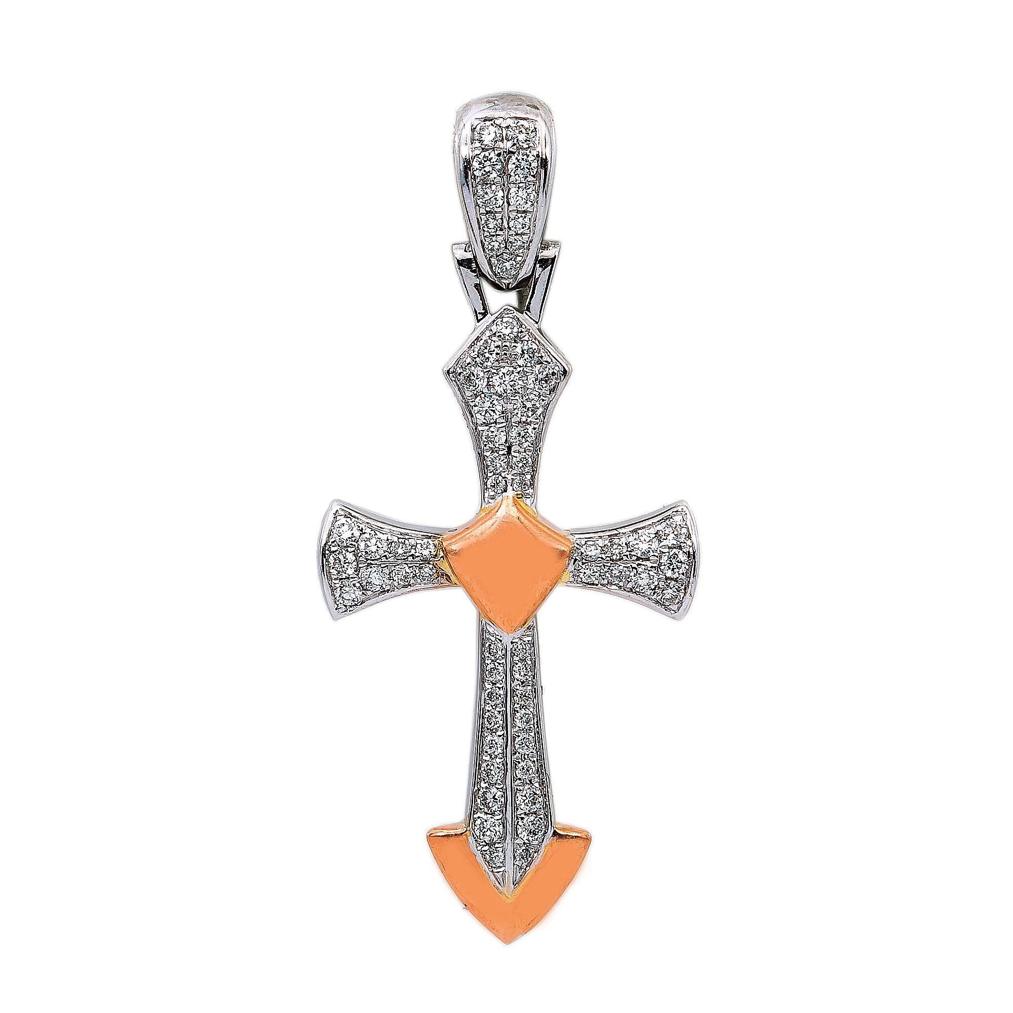 14K White Gold Diamond Cross Shaped Pendant