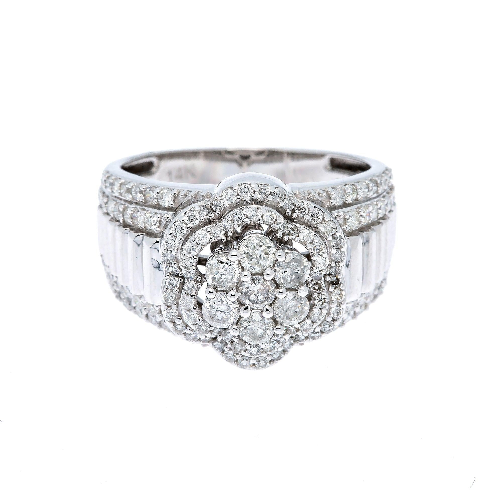 14K WHITE GOLD DIAMOND CLUSTER RING 1.88 CT