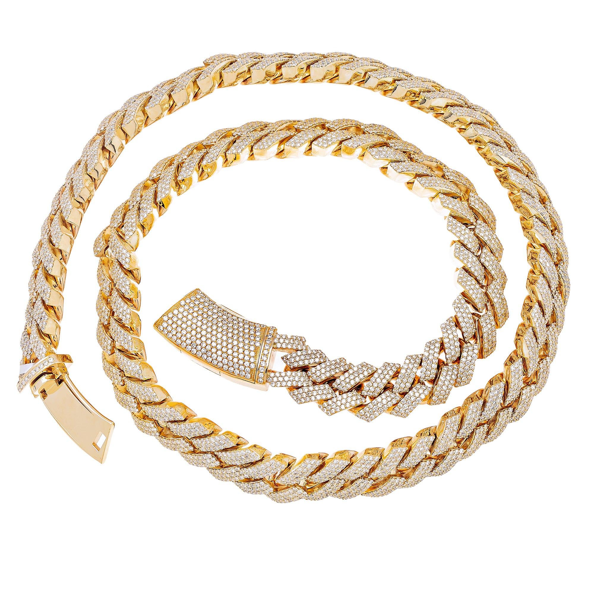 14K YELLOW GOLD 24"/16MM CUBAN CHAIN WITH 38.95 CT DIAMONDS