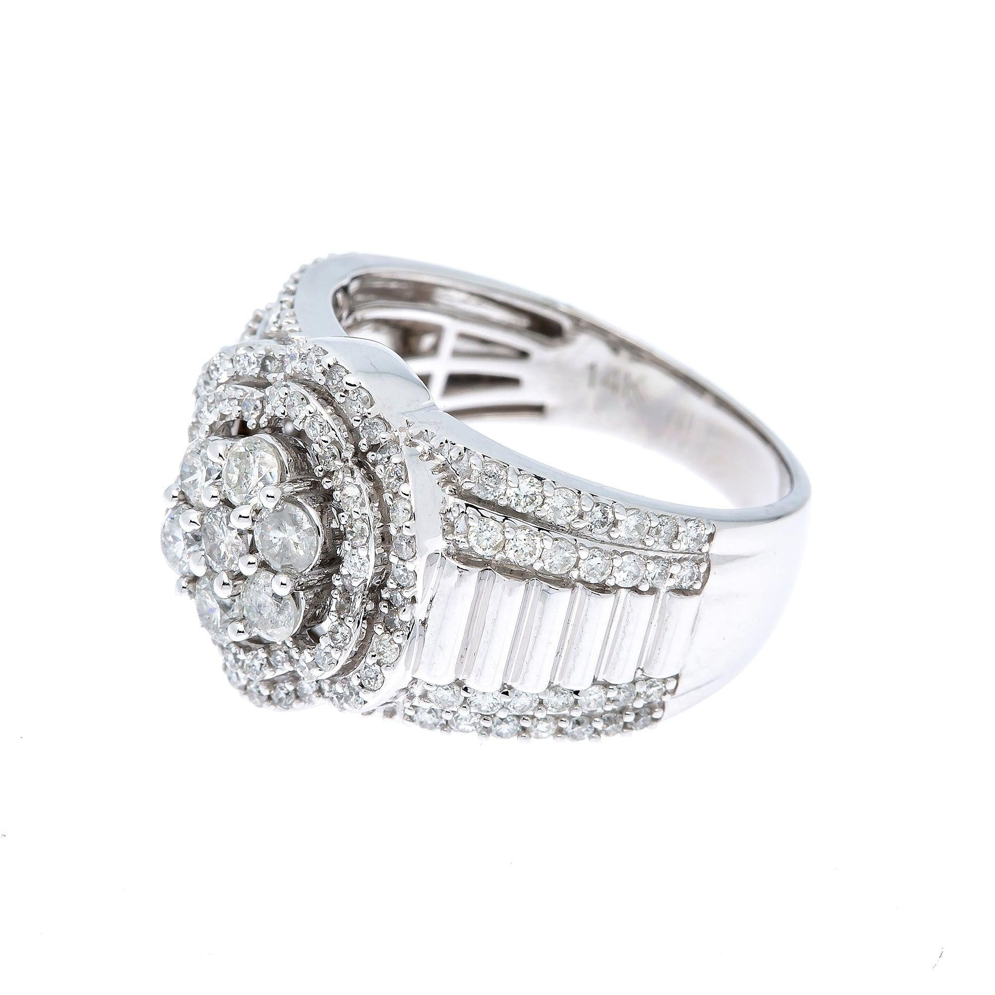 14K WHITE GOLD DIAMOND CLUSTER RING 1.88 CT