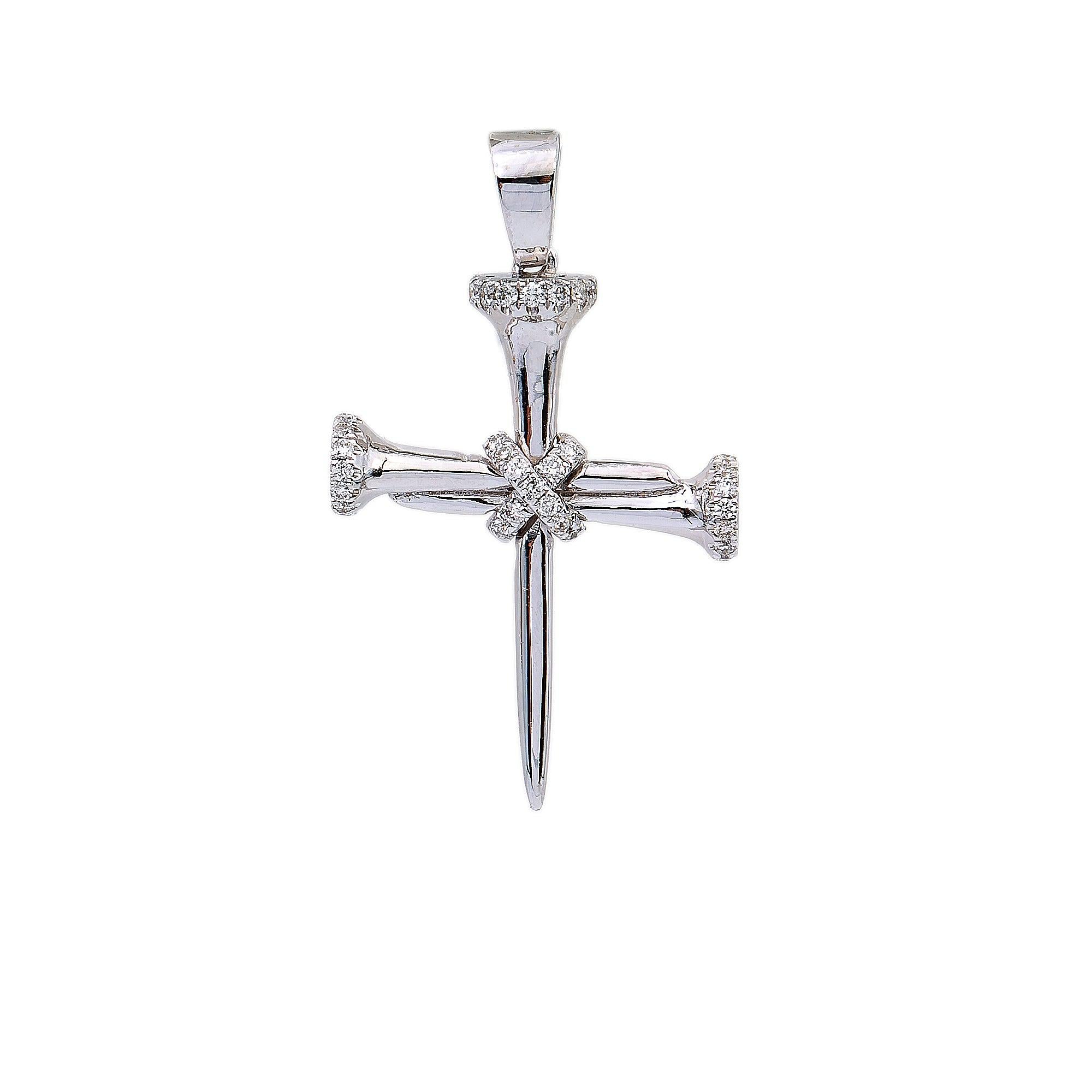14K White Gold Diamond Cross Shaped Pendant