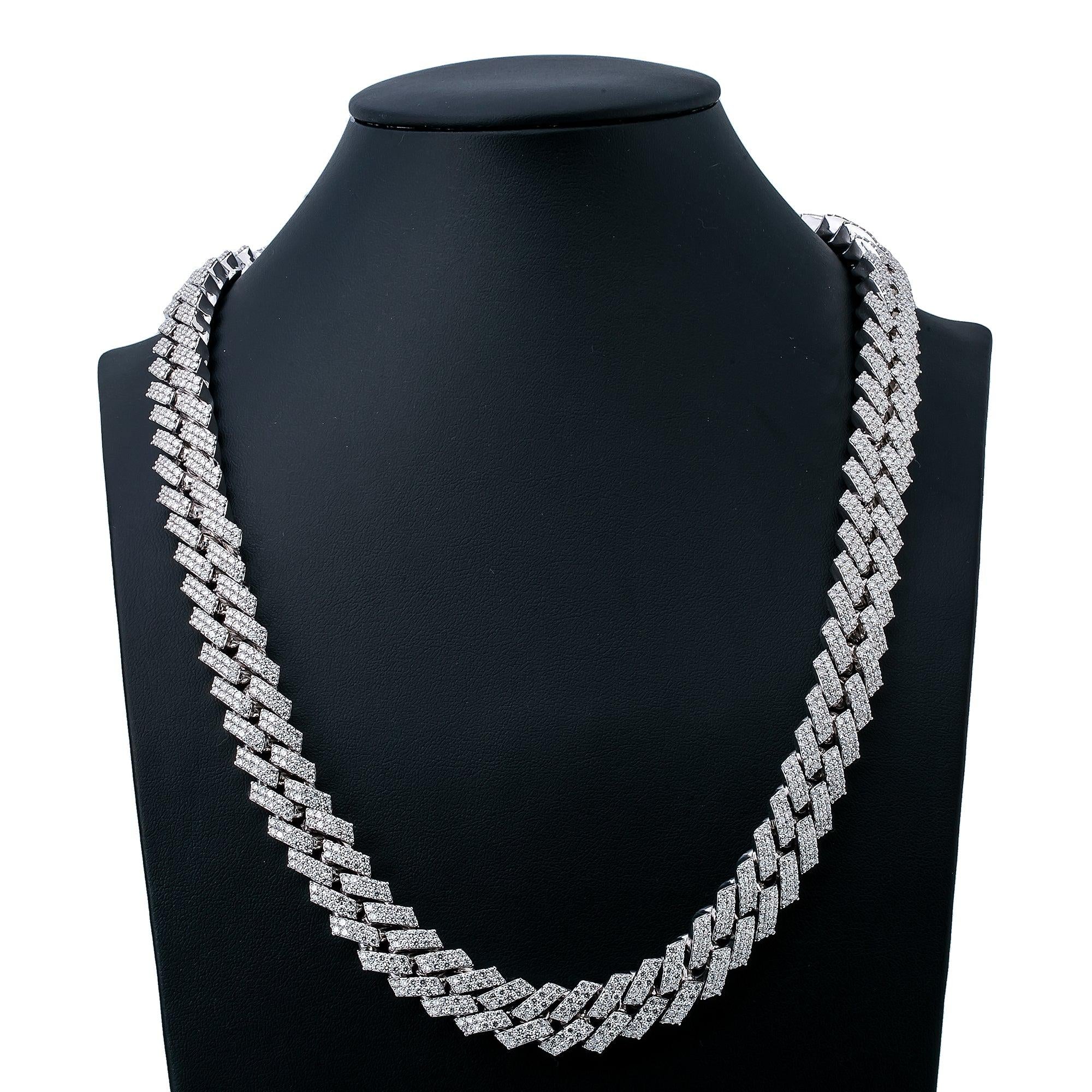 14K WHITE GOLD 24"/13MM CUBAN CHAIN WITH 42.25 CT DIAMONDS