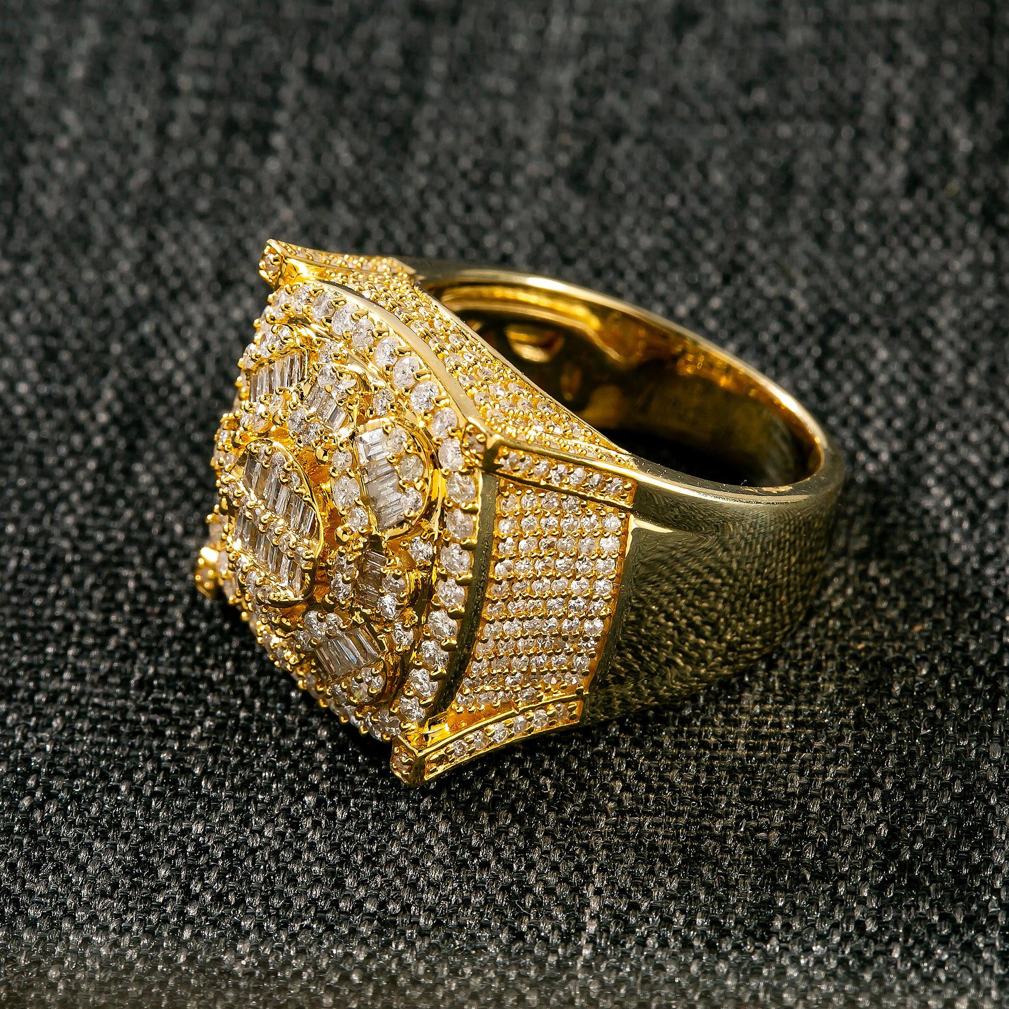 14K YELLOW GOLD DIAMOND RING WITH 2.19 CT ROUND & BAGUETTE