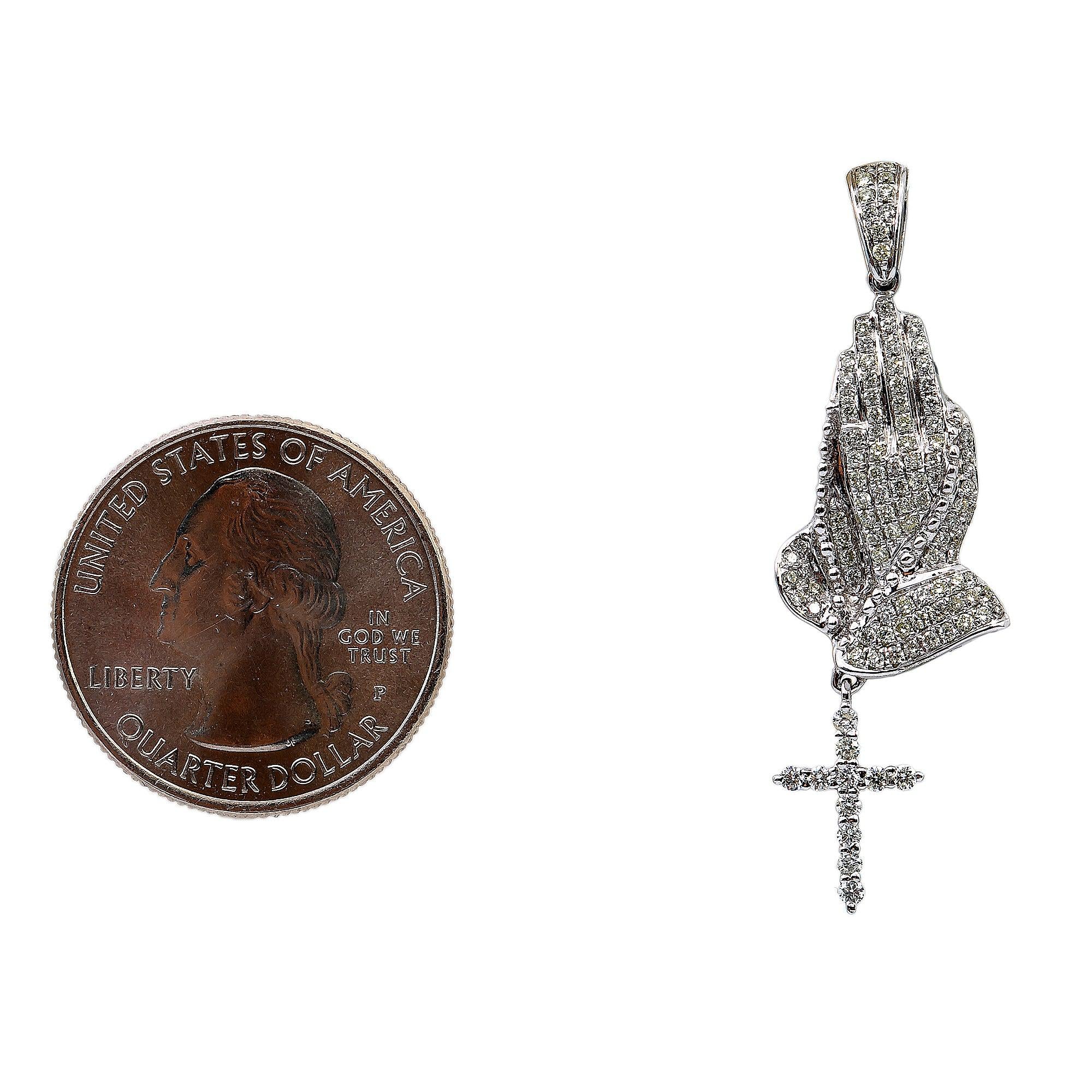 14K White Gold Diamond Praying Hands Shaped Pendant