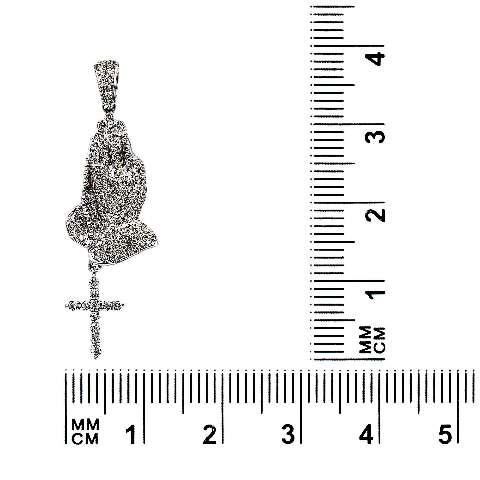 14K White Gold Diamond Praying Hands Shaped Pendant