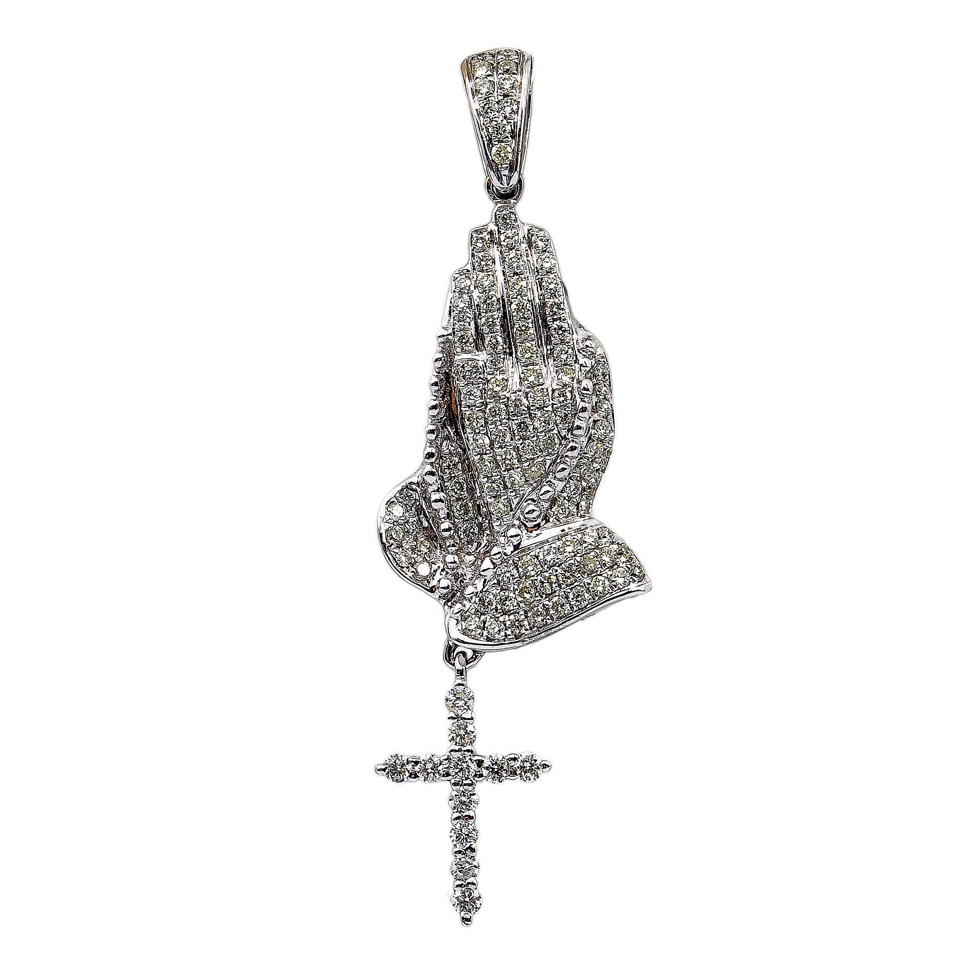 14K White Gold Diamond Praying Hands Shaped Pendant
