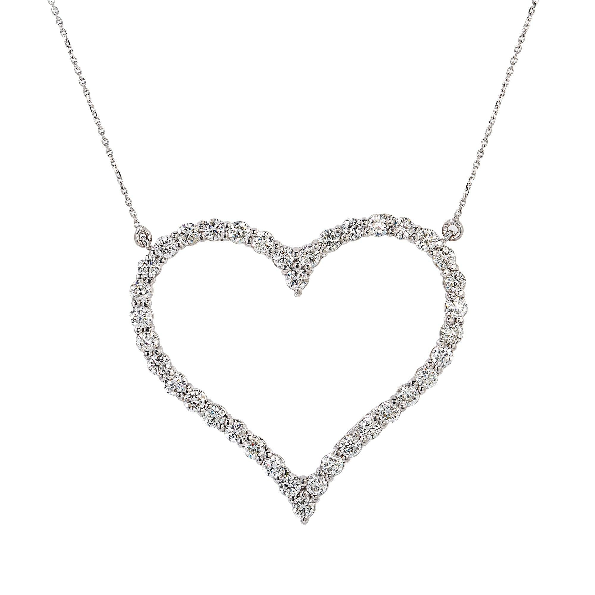 14K White Gold Ladies  Heart Pendant with 2.92 CT Diamond